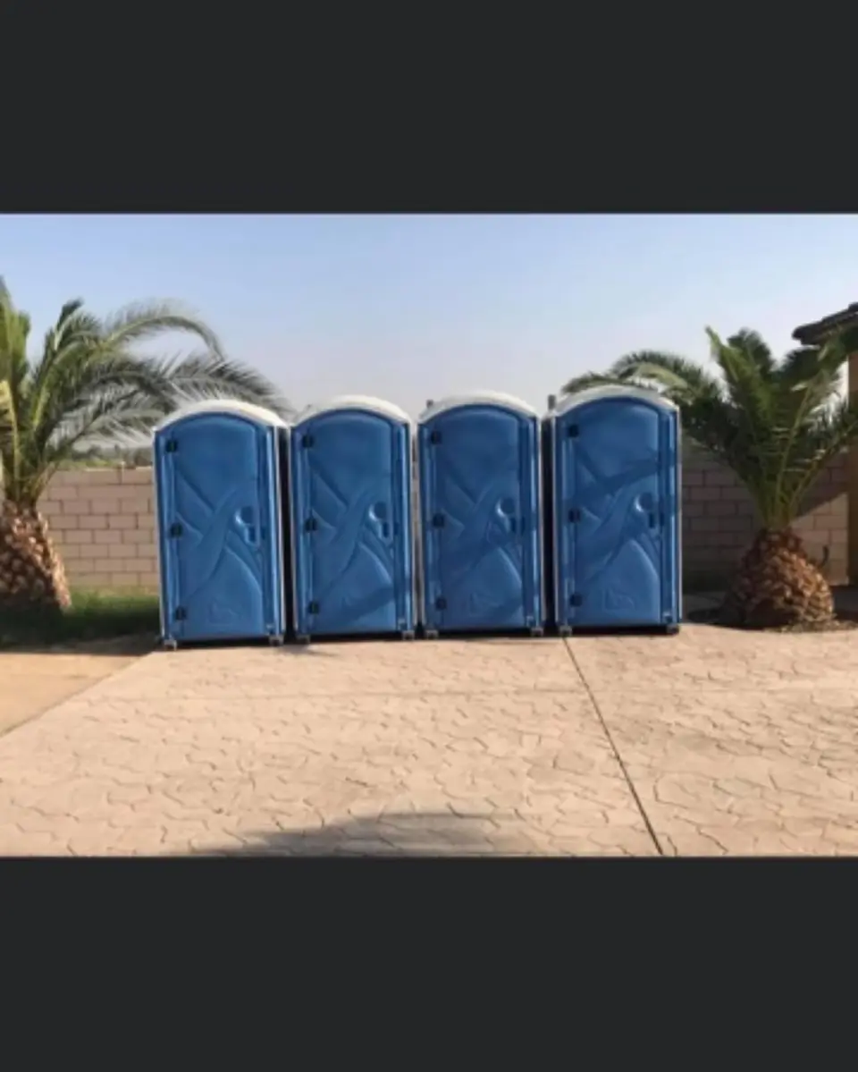 A row of portable toilets ready for a park event