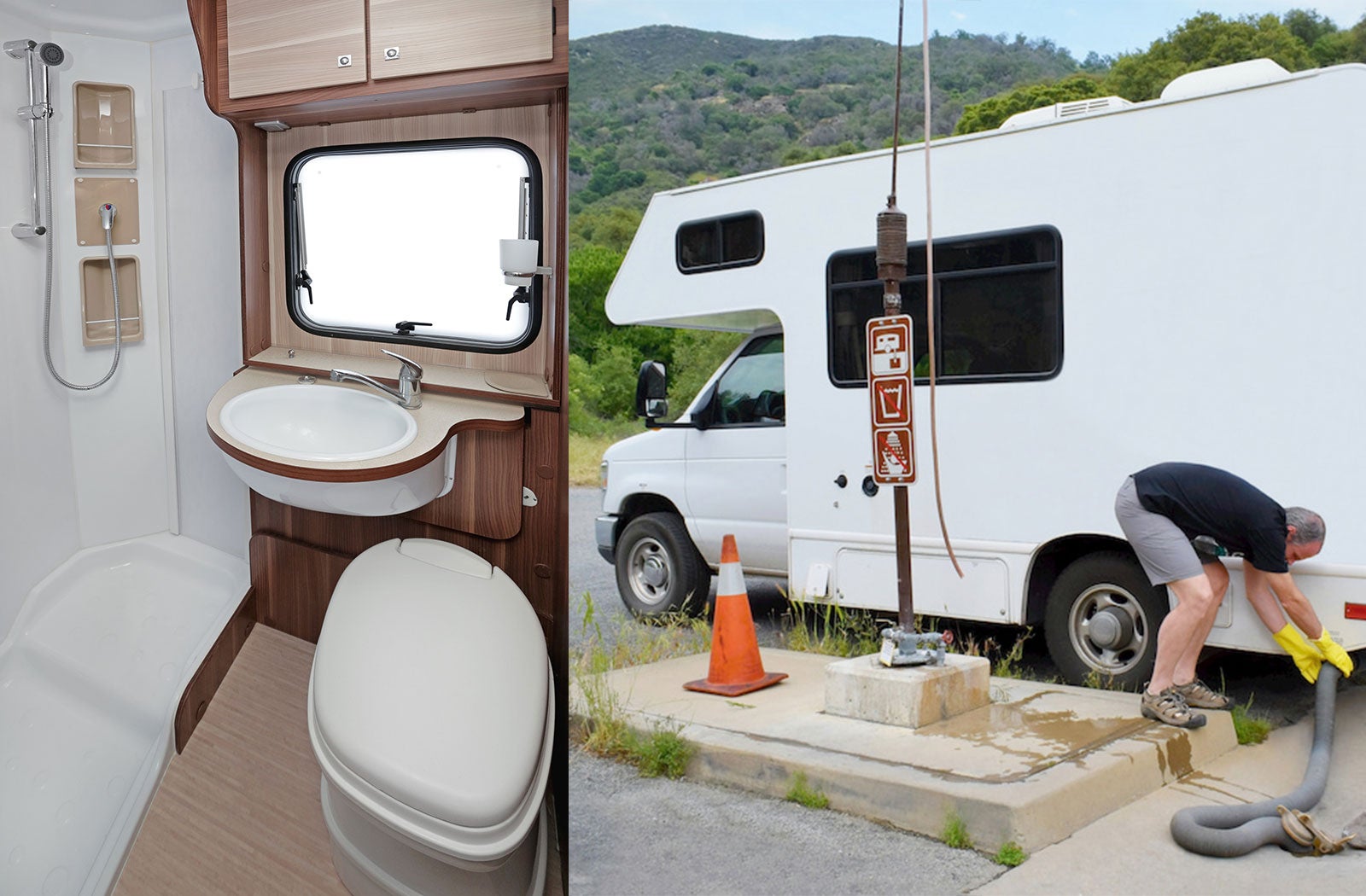 Portable RV/camper toilet and holding tank setup in Milwaukee, Wisconsin