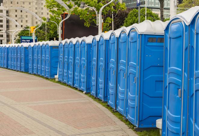 Seasonal porta potty units set up at a Milwaukee, Wisconsin venue